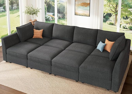 HONBAY Modular Sofa Sectional Sleeper Couch with Storage Seat Reversible Sectional Sleeper Couch Modular Sofa - Snowflake Velvet Grey