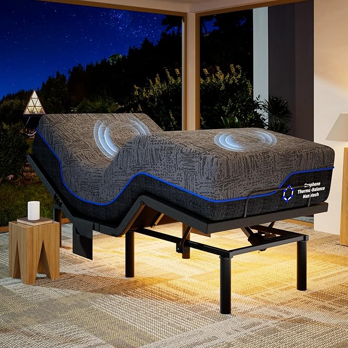 Marsail NS2 Pro Massage Adjustable Base with Mattress Set, Wireless Remote & App Control, Twin XL Adjustable Bed Frame + 14-inch Cooling Gel Memory Foam Mattress