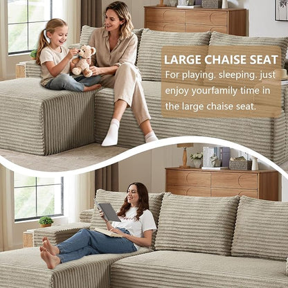 96.1" Modular Sectional Sofa Couches L-Shape Couch 3 Seat Modular Sofa Corduroy Memory Foam Sectional Boneless Couches for Living Room, Cloud Couch with Oversized Chaise(Camel, Left Facing)