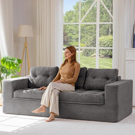 MAXYOYO 79" Loveseat Sofa Couch for Small Spaces, Boneless Upholstered Cloud Couch for Apartment Bedroom, 3-Seater Love Seat Floor Modern Sofa with Pillows, No Assembly Required, Dark Grey