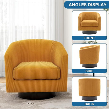 Swivel Accent Chair, Upholstered Corduroy Barrel Chair for Living Room, Small Single Sofa Bedroom Reading Seat, Set of 4, Orange