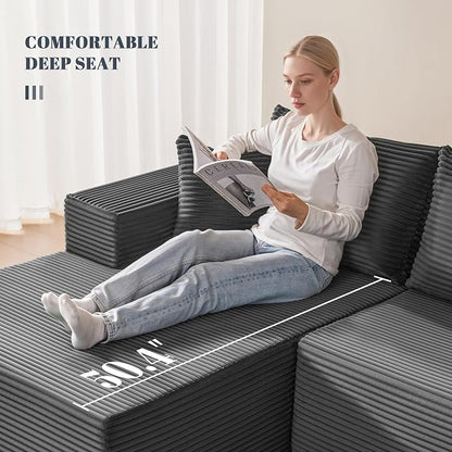 Mangodan 140” Cloud Sectional Couch, Modular Sectional Sofa with Deep Seat, Boneless Sofa for Living Room, Fluffy Comfy L-Shaped Couch with Left Facing Chaise, No Assembly Required, Grey
