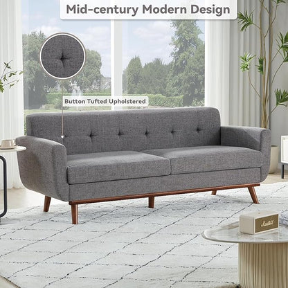 Kingfun 77.2" W Loveseat Sofa, Mid Century Modern Decor Love Seat Couches for Living Room, Button Tufted Upholstered Furniture, Solid & Easy to Install Small Couch for Bedroom Office Apartment, Gray