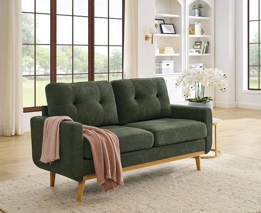 Ball & Cast 67.7" Loveseat Sofa,Mid Century Modern Love Seat Couches for Living Room,Button Tufted Upholstered Small Couch with Solid Wood Legs for Bedroom,Apartment,Office,Easy Assembly,Antique Green
