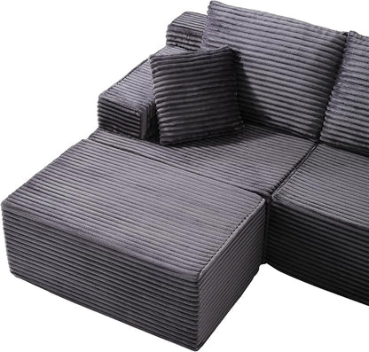 103" Boneless Modular Sectional Sofa Cloud Couch with Ottomans and Pillows, Convertible L/U Shaped Corner Sofa, Full Foam Deep Seat Compressed Couch for Living Room, Apartment