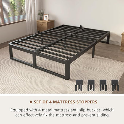 ZTH King Size Metal Platform Bed Frame 12 in, No Box Spring Needed, Black | Heavy duty support, Underbed storage, Noise-free design, Anti-slip clips, Rounded legs, Easy assembly, Headboard compatible