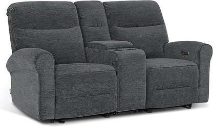 MCombo 78.3" Wall Hugger Power Loveseat Recliner Sofa with Console, Reclining Loveseat with USB Ports, Cup Holders, for Small Spaces Living Room RV, Fabric PR635M2 (Dark Grey)