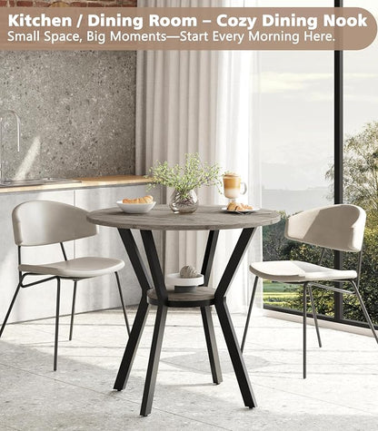 MECHYIN Round Dining Table for 2–4,31.5" Small Kitchen Table with Storage, Rustic Wood Table with Metal Legs, Space Saving Dining Table for Kitchen, Office, Dining Room, Apartment or Studio