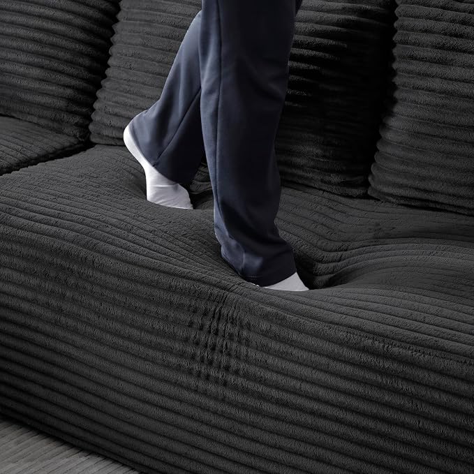 105-Inch L-Shaped Left Facing Corner Compressed Sofa Modular Sectional Boneless Cloud Sofa Floor Foam Couch with Chaise Lounge, Corduroy Corner Boneless Cloud Couch