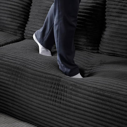 105-Inch L-Shaped Left Facing Corner Compressed Sofa Modular Sectional Boneless Cloud Sofa Floor Foam Couch with Chaise Lounge, Corduroy Corner Boneless Cloud Couch