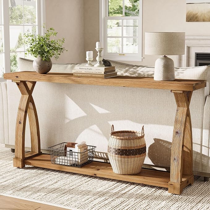 Wood Console Table for Entryway, 63" Entryway Table with Storage | Farmhouse Narrow Long Sofa Table with 2-Tier Shelves, Couch Table Behind Sofa for Entrance, Foyer, Living Room, Rustic Brown