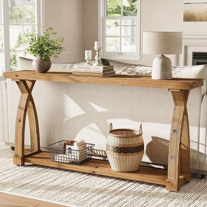 Wood Console Table for Entryway, 63" Entryway Table with Storage | Farmhouse Narrow Long Sofa Table with 2-Tier Shelves, Couch Table Behind Sofa for Entrance, Foyer, Living Room, Rustic Brown