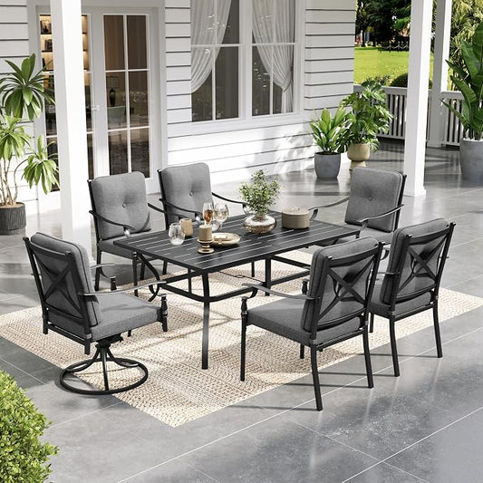 Sophia & William 7 Piece Outdoor Patio Dining Set, Patio Table and Chairs Set for 6, Fixed and Swivel Patio Chairs with Cushions and Rectangular Table, Outdoor Dining Set for Backyard, Poolside