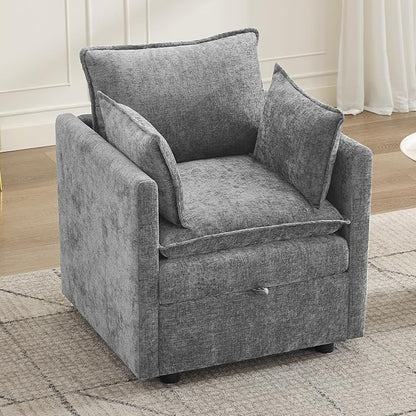 30" Cloud Modular Single Sofa Chair with Storage, Modern Upholstered Accent Chair Deep Seat, Chenille Reading Lounge Armchair for Living Room, Bedroom, Small Space, Light Grey