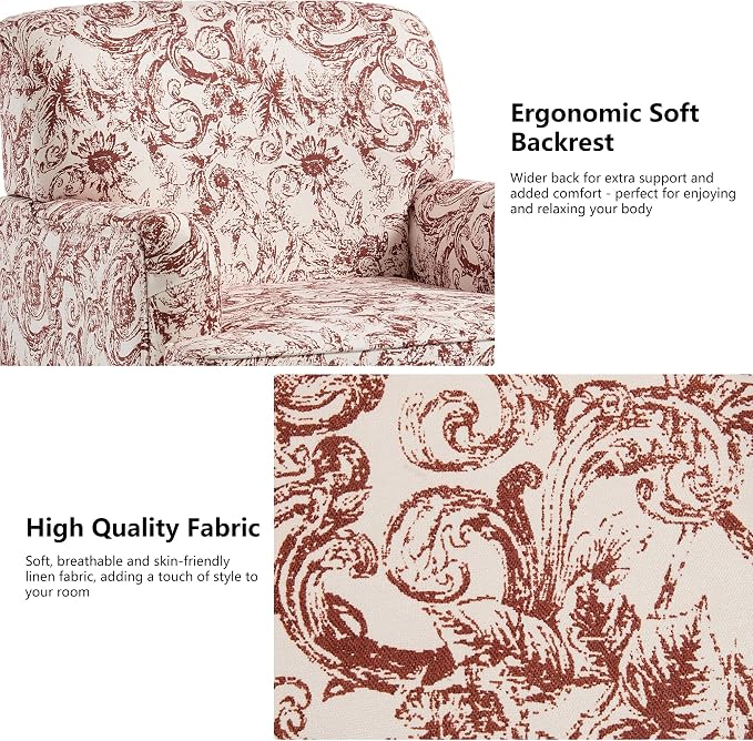 Accent Chair, Mid Century Modern Comfy Armchair for Living Room, Linen Fabric Single Sofa Lounge for Reading Bedroom Apartment Waiting Room with Wood Legs (Rococo Orange, Set of 2)