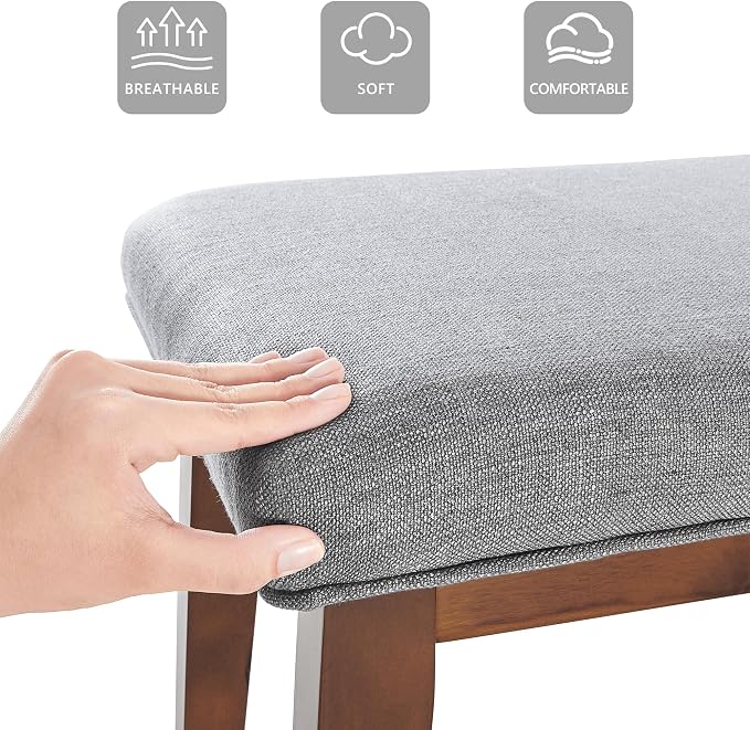 kinmars Upholstered Bench for Bedroom End of Bed,42.5-inch Entryway Bench for Living Room,Dining Bench with Padded Seat and Solid Wood Leg for Kitchen Bedroom,Indoor and Hallway (Bench, Grey)
