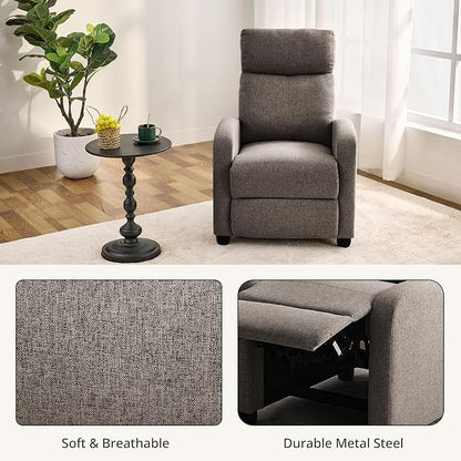 Recliner Chair for Living Room, Modern Adjustable Home Theater Seating Single Sofa Manual Push Back Armchair with Soft Linen Upholstery & High Backrest for Small Spaces, Linen-Gray