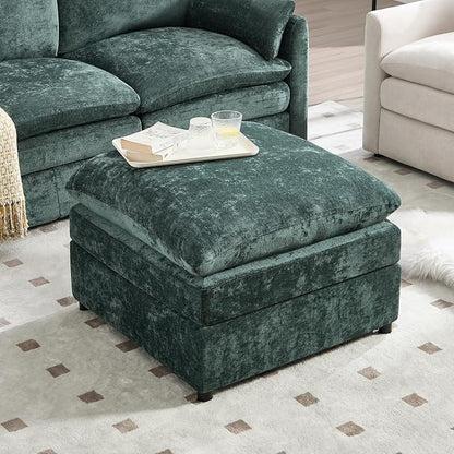 Iroomy 25" Chenille Ottoman, 9.5" Thick Cushion, Upholstered Footrest Modern Footstool & Bench for Living Room, Bedroom, Green