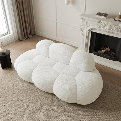 JACH 3 Seater Cloud Sofa for Living Room, Modern Sherpa Upholstered Sofa, Minimalist Leisure Couch, Comfy Cloud Couch for Apartment, Small Space, No Assembly Required (White)