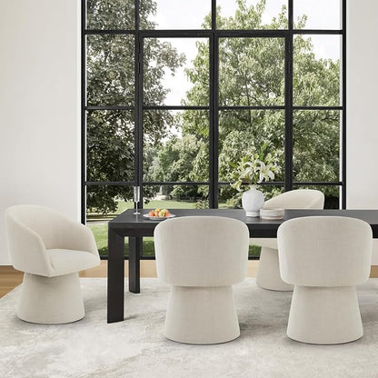 KISLOT Swivel Dining Chairs Set of 1, Upholstered Mid Century Modern Deskchair with Barrel Back, Linen Fabric Kitchen Chairs for Dining Room, Bedroom, Dressing Room, Linen