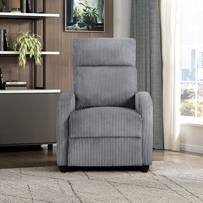 Lexicon Corduroy Pushback Recliner Chair Armchair Push Back Recliner, Solid Wood Frame and Metal Base, Easy Assembly Small Soft Single Sofa Accent Chair for Living Room/Office/Apartment, Dark Grey