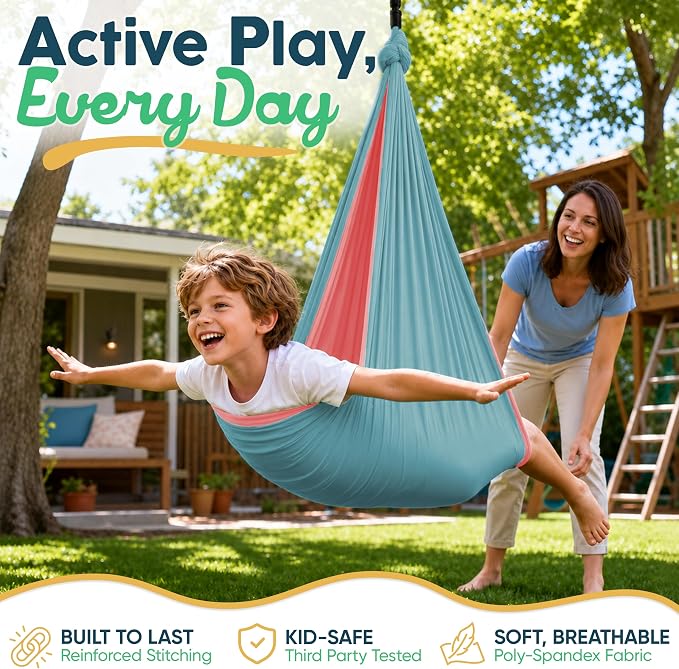 Sensory Swing for Kids Indoor Outdoor - Calming Cocoon Therapy Swing, Holds 300lbs - Hug-Like Sensory Hammock with 360° Swivel Hardware for Autism, ADHD, SPD Support