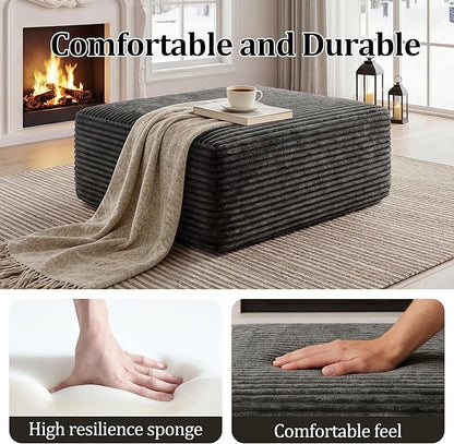Corduroy Ottoman, Modern Boneless Cloud Foot Rest Foam Support, Oversized Modular Sectional Sofa Stool for Living Room, Bedroom & Small Spaces, No Assembly Required (Drak Gray, Ottoman)