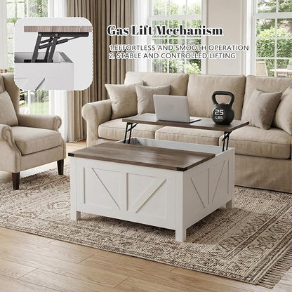 35” Farmhouse Coffee Table with Large Storage, Rustic Wood Lift Top Coffee Table for Living Room, Square Center Table with Charging Station&USB, Modern Port Pottery Barn Lift top Table