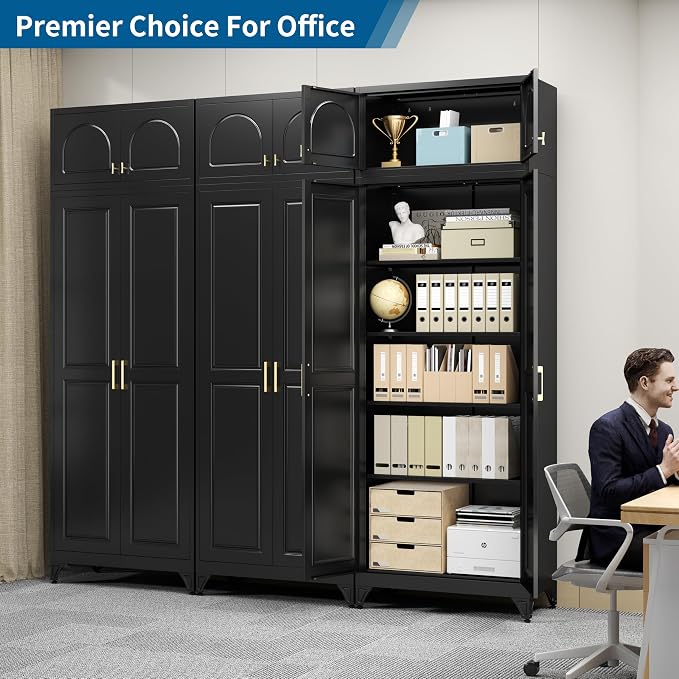 90" Tall Black Metal Storage Cabinet with 2 Doors and 4 Adjustable Shelves, Heavy Duty Steel Pantry Cabinet for Garage, Kitchen, Extra Large Industrial Cupboard (2 Packages)
