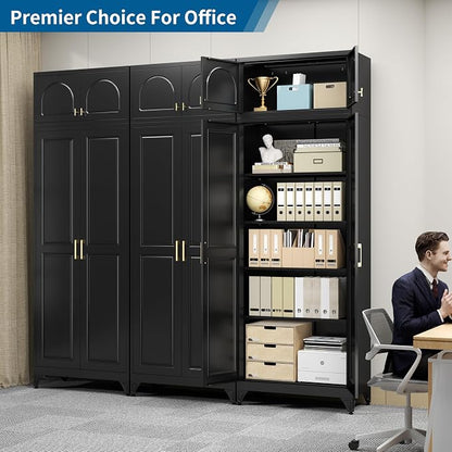 90" Tall Black Metal Storage Cabinet with 2 Doors and 4 Adjustable Shelves, Heavy Duty Steel Pantry Cabinet for Garage, Kitchen, Extra Large Industrial Cupboard (2 Packages)