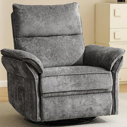 Oversized Power Recliner Chair Swivel Glider with Massage and Heat, Rocker Nursery Recliner for Adults with Adjustable Headrest, 26" Extra Wide Nursery Chair with Overstuffed Armrest, Dark Grey