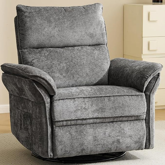 Oversized Power Recliner Chair Swivel Glider with Massage and Heat, Rocker Nursery Recliner for Adults with Adjustable Headrest, 26" Extra Wide Nursery Chair with Overstuffed Armrest, Dark Grey