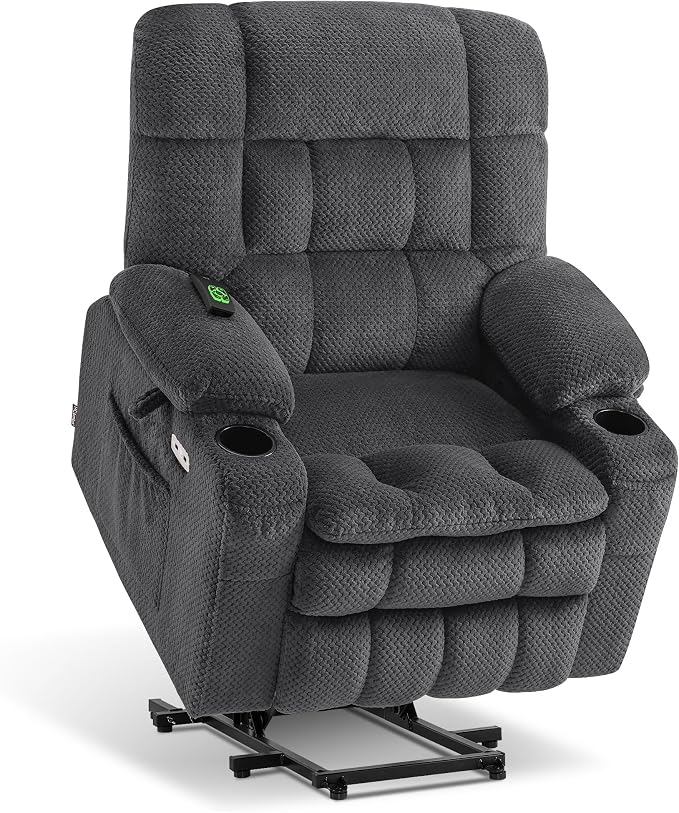 MCombo Small Dual Motor Power Lift Recliner Chair for Petite Elderly, Zero Gravity Lift Chair with Heat and Massage, Infinite Position Lay Flat Recliner, USB Ports, Fabric 7893 (Small, Dark Gray)