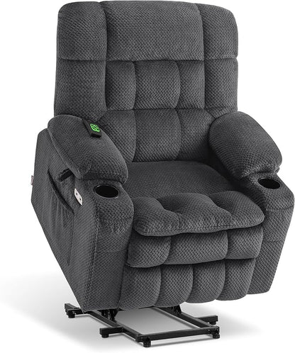 MCombo Small Dual Motor Power Lift Recliner Chair for Petite Elderly, Zero Gravity Lift Chair with Heat and Massage, Infinite Position Lay Flat Recliner, USB Ports, Fabric 7893 (Small, Dark Gray)
