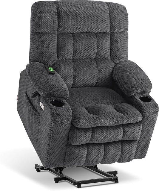 MCombo Small Dual Motor Power Lift Recliner Chair for Petite Elderly, Zero Gravity Lift Chair with Heat and Massage, Infinite Position Lay Flat Recliner, USB Ports, Fabric 7893 (Small, Dark Gray)