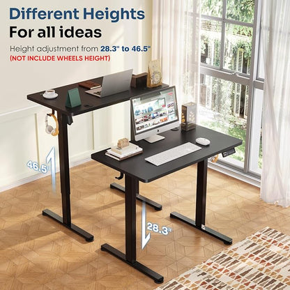 Monomi Small Electric Standing Desk, 35" x 20" Whole Piece Height Adjustable with Memory Controller, Sit to Stand Desk Workstation for Home Office, Black