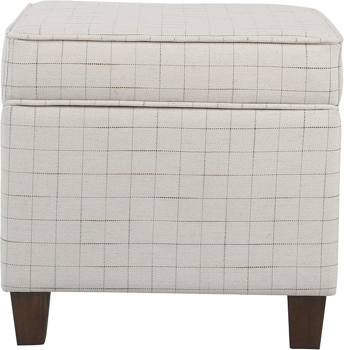 Homepop Home Decor | K7342-F2236 | Classic Square Storage Ottoman with Lift Off Lid | Ottoman with Storage for Living Room & Bedroom, Natural Windowpane Large