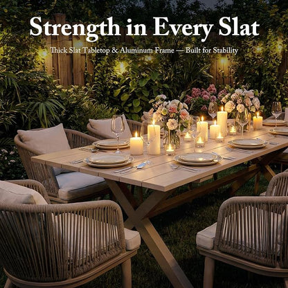 PURPLE LEAF 7 Pieces Patio Dining Set Wicker Outdoor Furniture Rectangular Table and Chairs Set for Garden Deck Aluminum Frame Backyard Kitchen Set, Cushions and Pillows Included Champagne