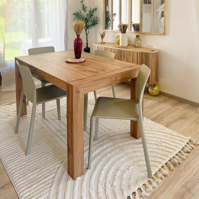Mobili Fiver, Iacopo Extendable Dining Table, 55,1(86,6) x35,4 in, Rustic Oak, for 6-10 People, Expandable Dining Table for Kitchen, Living Room, Italian Furniture