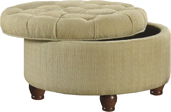 HomePop 25" Button Tufted Round Storage Ottoman - Tan & Cream Tweed