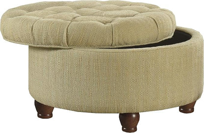 HomePop 25" Button Tufted Round Storage Ottoman - Tan & Cream Tweed