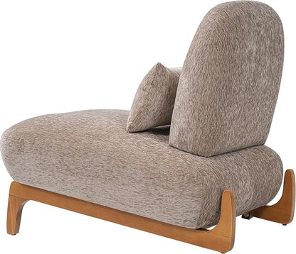 Merax Linen Accent Chair with Curved Wood Base and Lumbar Pillow, Espresso + Natural