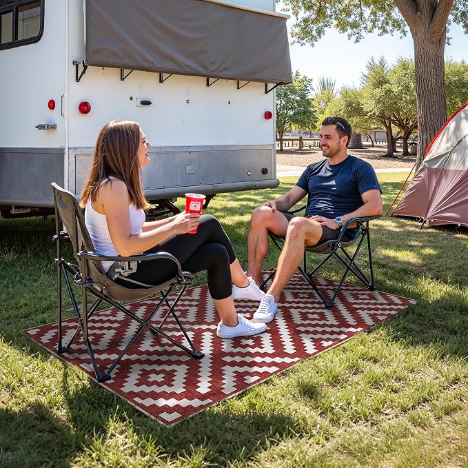 GENIMO Outdoor Rug for Patio Clearance, 3'x5' Indoor Area Rug, Waterproof Reversible Christmas Mat, Outside Camping Carpet for Porch, Living Room, Balcony, Deck, Bedroom, Picnic, Red White