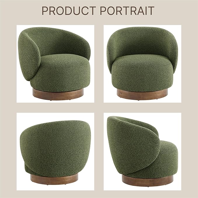 KISLOT Swivel Accent Chair Round Barrel Armchair Upholstered Performance Fabric for Living Room Bedroom Waitingroom,2 Box,Moss Green