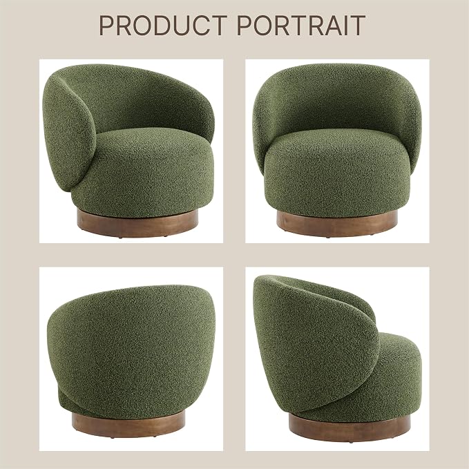 KISLOT Swivel Accent Chair Round Barrel Armchair Upholstered Performance Fabric for Living Room Bedroom Waitingroom,1 Box,Moss Green