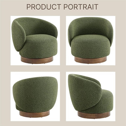 KISLOT Swivel Accent Chair Round Barrel Armchair Upholstered Performance Fabric for Living Room Bedroom Waitingroom,1 Box,Moss Green