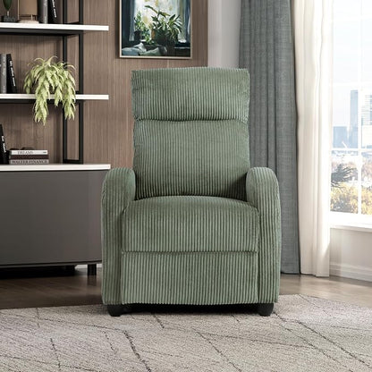 Lexicon Corduroy Pushback Recliner Chair Armchair Push Back Recliner, Solid Wood Frame and Metal Seat Base, Soft Single Sofa Accent Chair for Living Room/Office/Apartment, Easy Assembly, Green