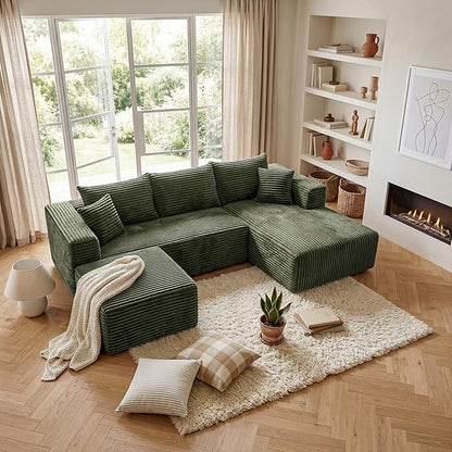 92.5'' U-Shaped Boneless Couches, Sectional Sofa with Deep Seat with Ottoman, Corduroy Modular Sectional Sofa, Convertible Cloud Couch with Oversized Deep Seats No Assembly Needed