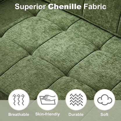 Tbfit 57" Loveseat Sleeper Convertible Sofa Bed, Futon Couch with Pullout Bed, USB & Adjustable Backrest, Chenille Full Size Pull Out Couches for Living Room, Apartment, Office, Dorm, RV, Green