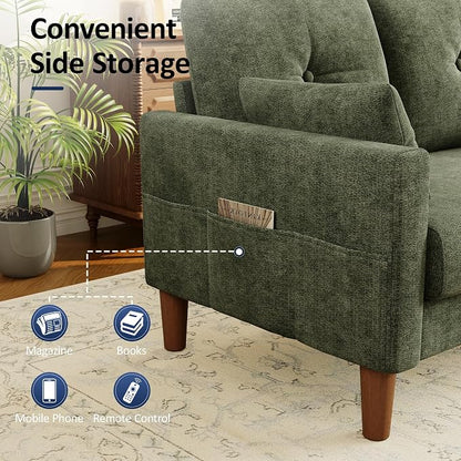 Vipbear 48" Loveseat Sofa,Modern Small Couches for Small Spaces,Green Chenille Love Seat Couch for Living Room,Bedroom,Apartment,Office,Deep Seat,Throw Pillow,Side Pockets,Square Armrest